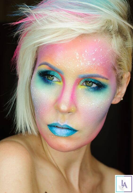 Watercolor Rainbow Face Paint With Blue Accents