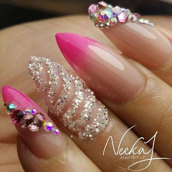 Glitter, Jewels And Hot Pink Tips