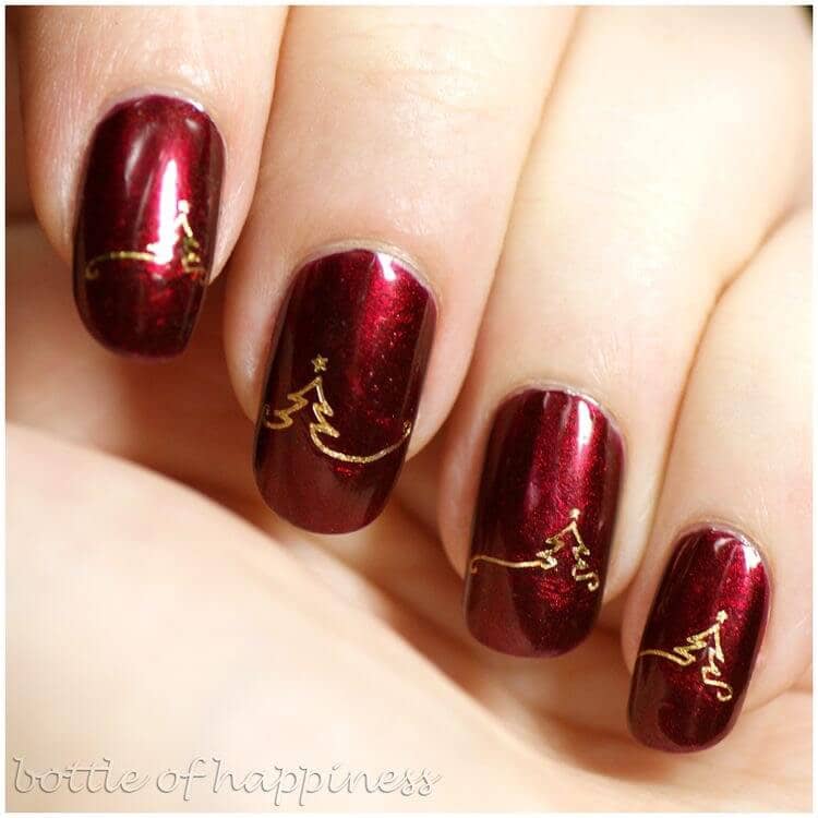 Deep Red With Gold Christmas Trees