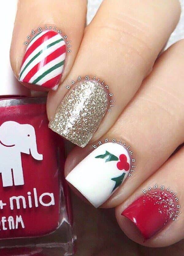 Holly Red, White, And White Gold Glitter