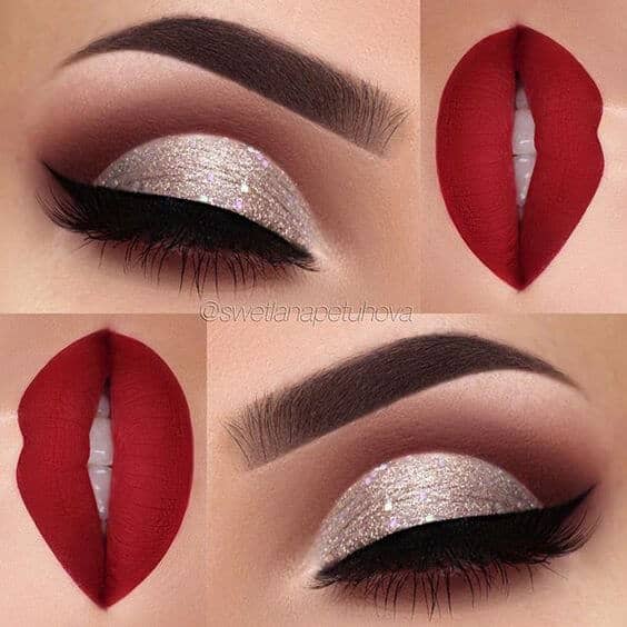 Silver Glitter Eyes and Red Lips