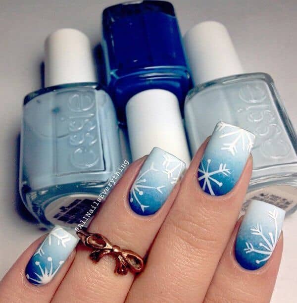 Navy To Ice Blue Ombre With Snowflake Art