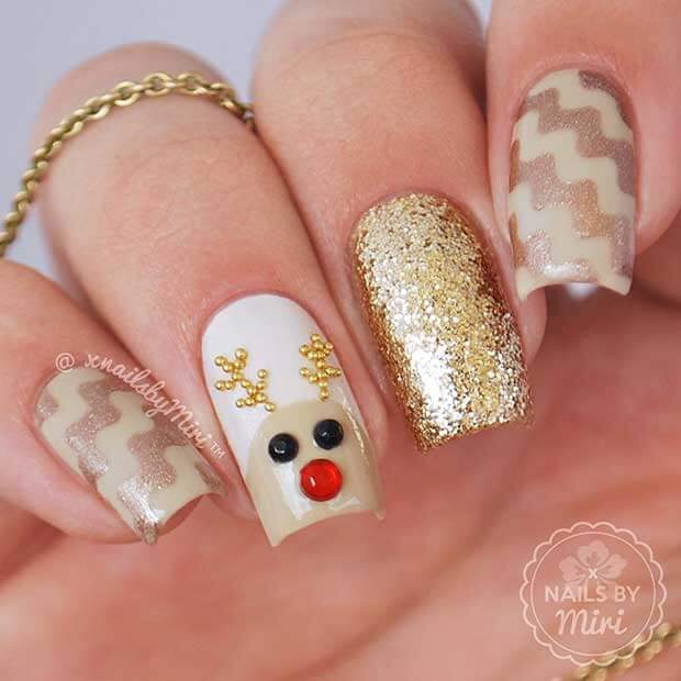 Gold Glitter Zig Zags With Rudolph Accent