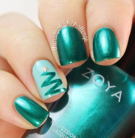 Blue Green With Christmas Tree Accent