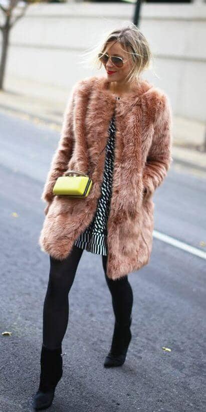 Muted Coral Faux Fur Coat