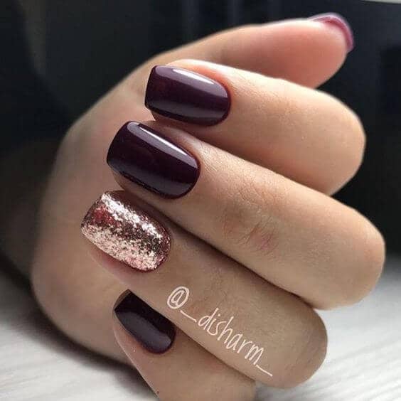 Cabernet Red With Gold Glitter Holiday Nail Accent
