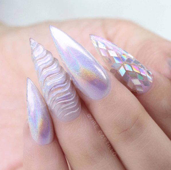 Exciting Unicorn Horn Nails with Shining Accents