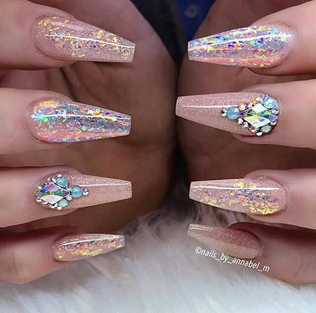 Shimmering Pink Nails with Dazzling Crystals