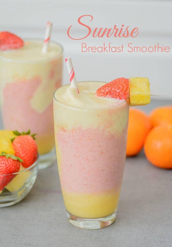 Layered Strawberry, Pineapple, and Orange Fruit Smoothie