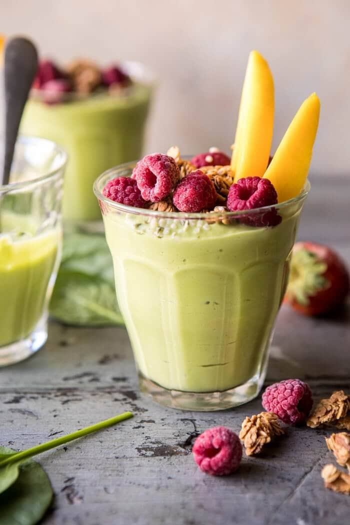 Green Smoothie with Avocado Spinach Banana and Mango