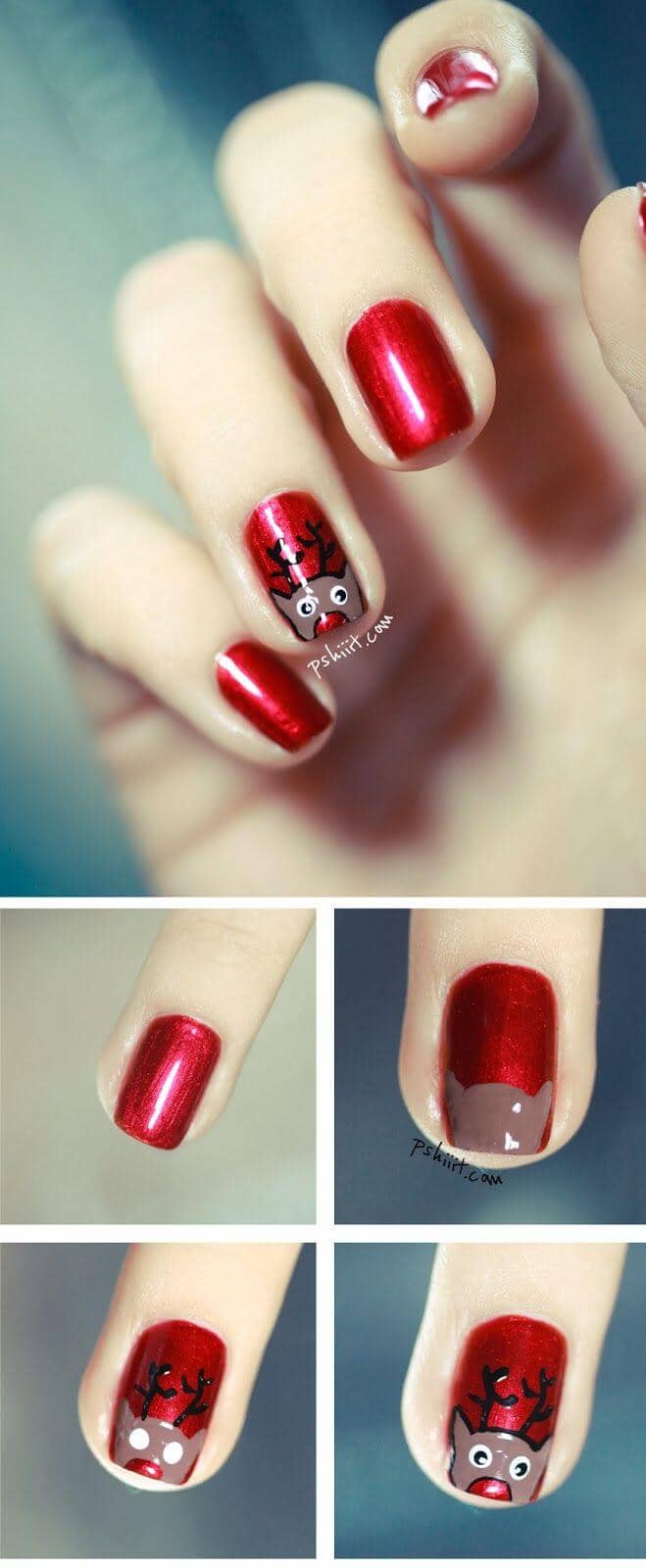 DIY Rudolph Nail Art