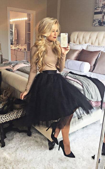 Black Tulle Skirt And Heels, Tan Turtleneck