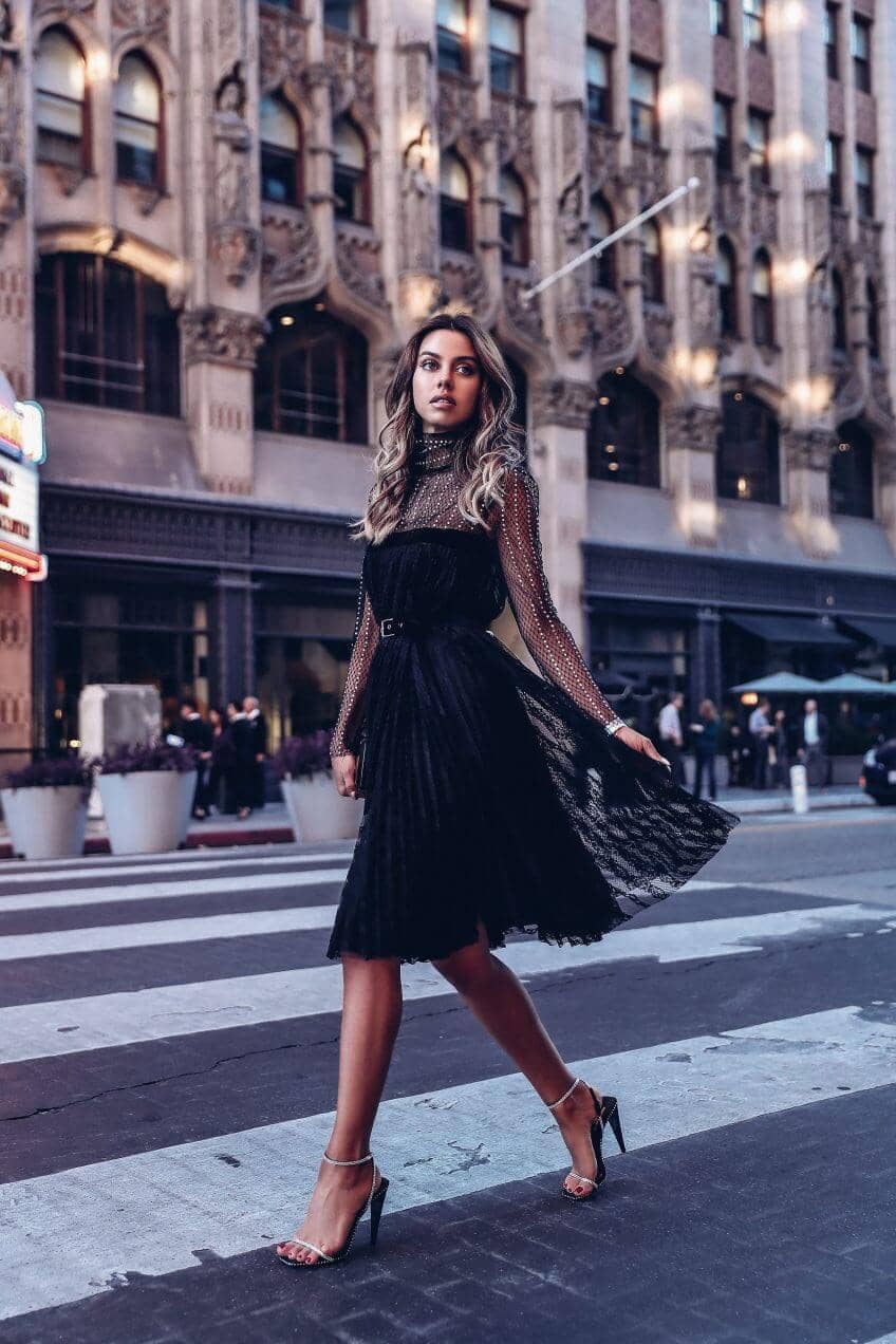 Belted Lbd With Mesh Lace Overlay