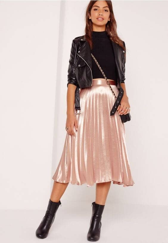 Pleated Skirt, Moto Jacket, And Booties