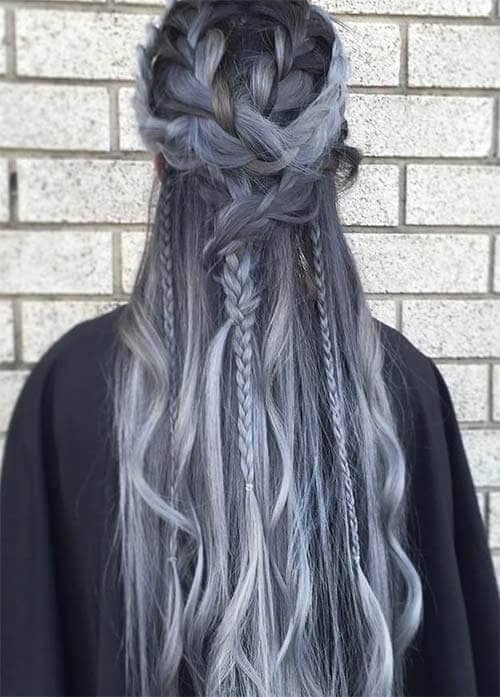 Silver Braided Half-updo