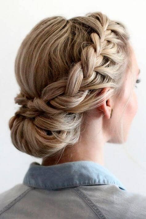Side French Braid And Low Chignon