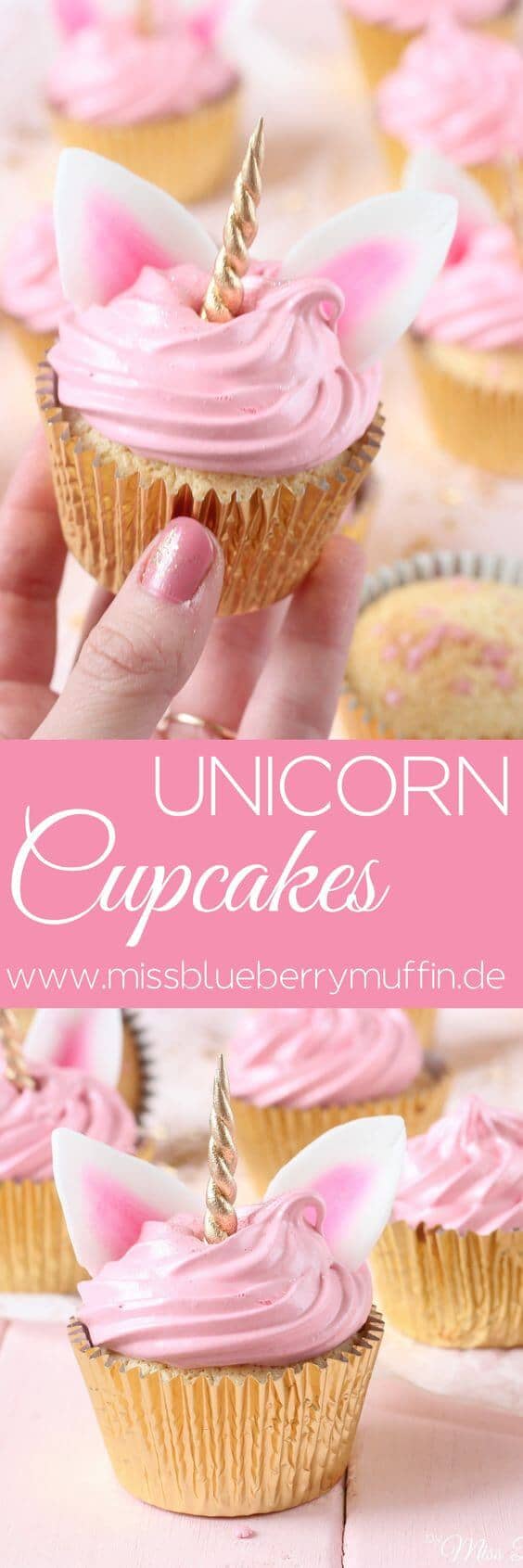 Gold and Rose Quartz Unicorn Cupcakes