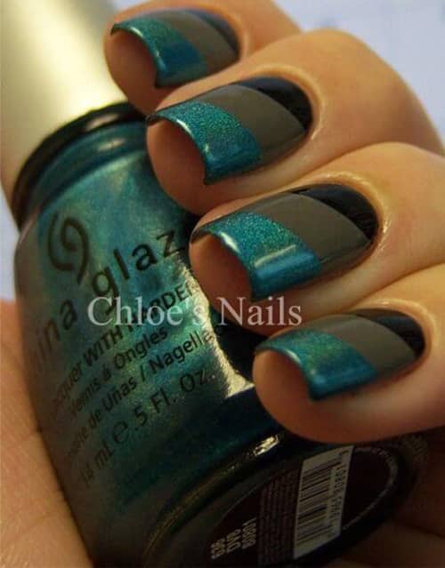 Holographic French Tip Black Design