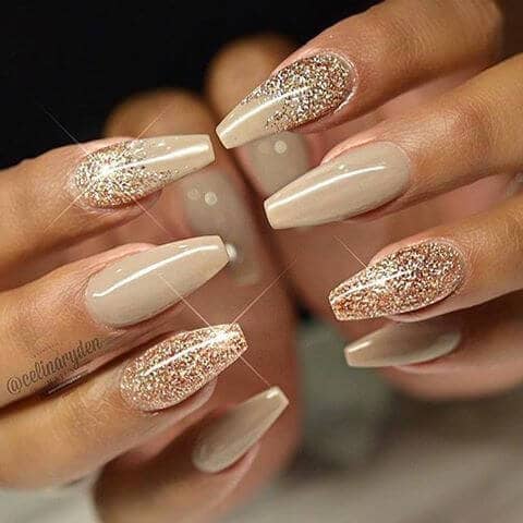 Sparkly Nude Coffin Shape Manicure