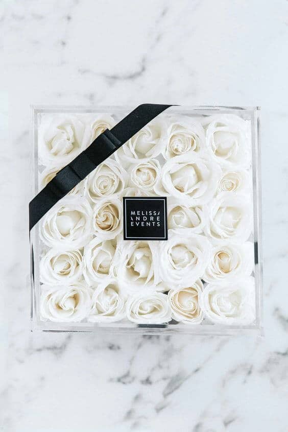 Box of Snow White Roses