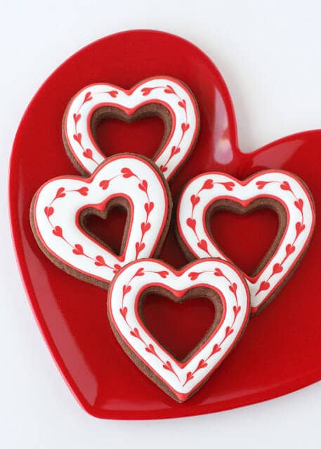 Cutout Chocolate Hearts with Royal Icing