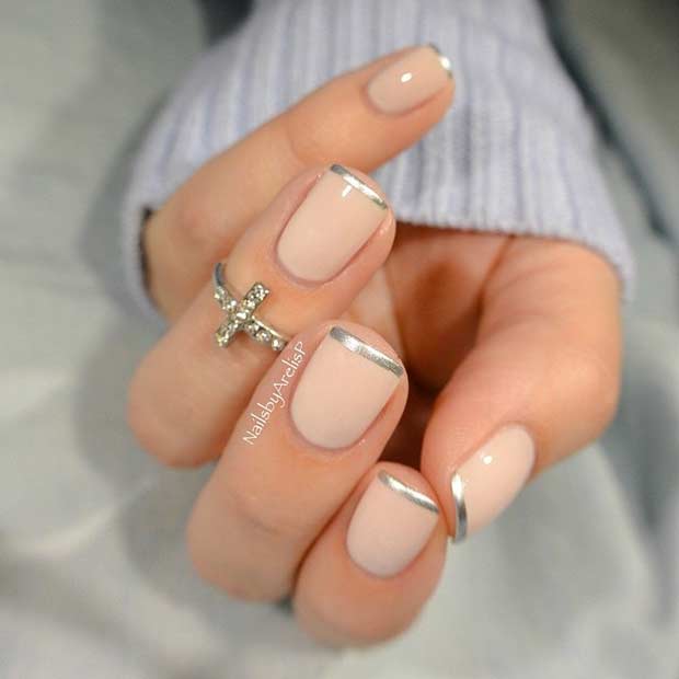 Nude French Design with Chrome Tips