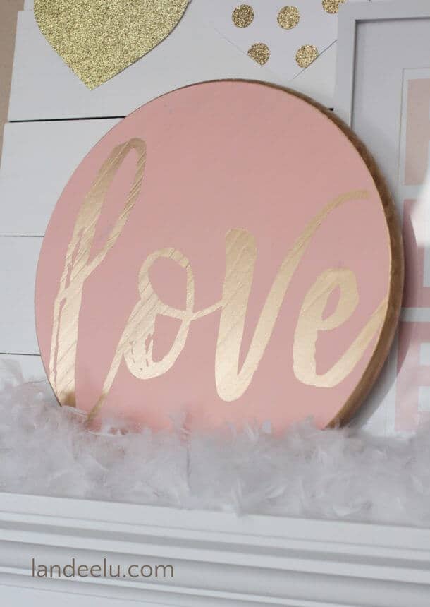 Hand-Painted Gold on Coral "Love" Wooden Valentine's Decoration