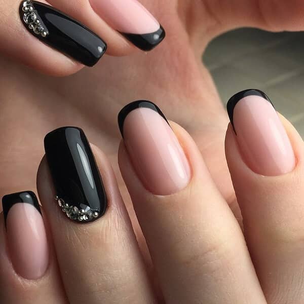 Black Tipped French Manicure with Accent