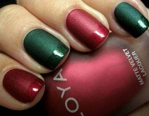 Matte Red and Green with Matching Glossy Tips