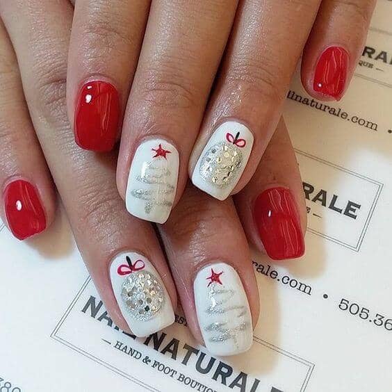 Cherry Red and Snow White with Holiday Nail Art