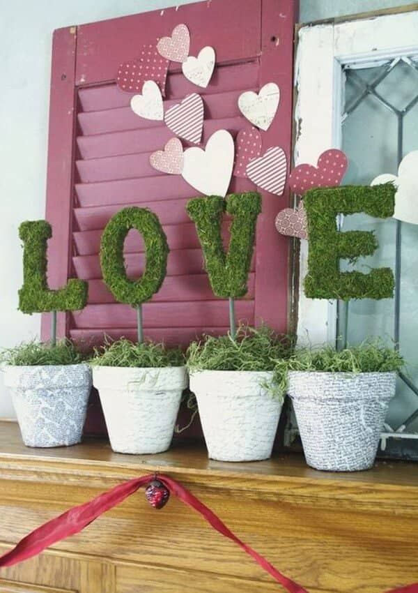 Faux Green "Love" Plants with Decorative Flower Pots