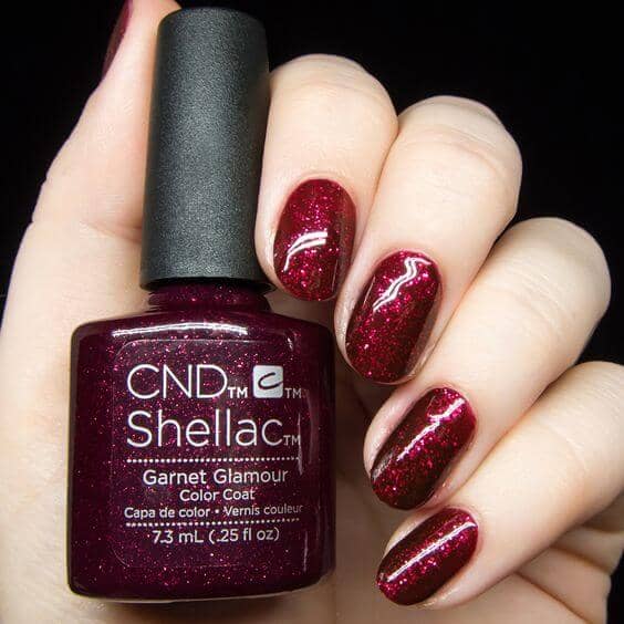 Deep Red Shellac Polish with Glitter