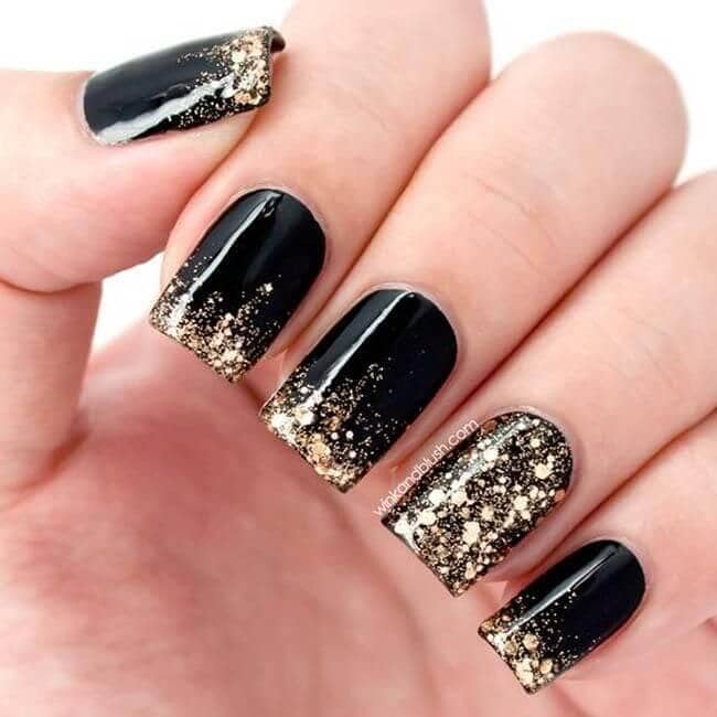 Unique Onyx with Gold Glitter Acrylic Nails