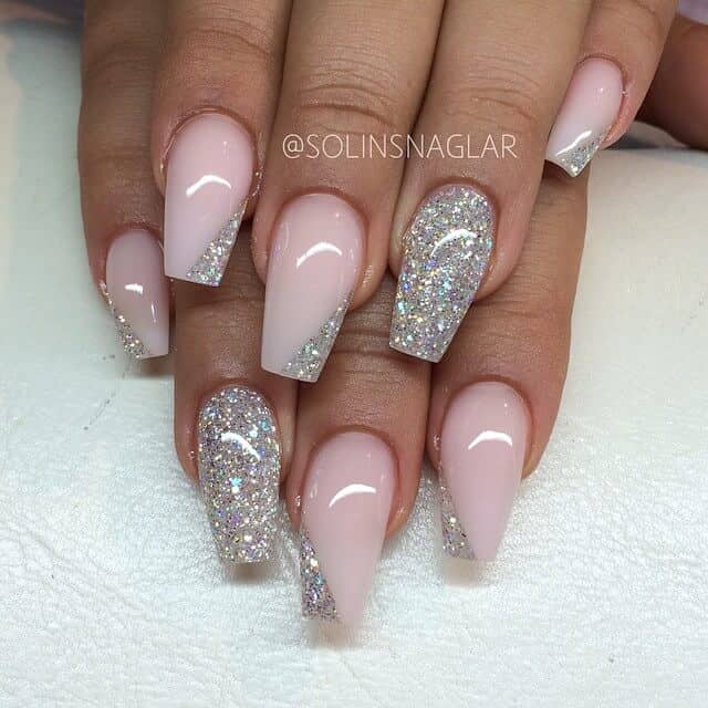 Dazzling Pink and Glitter Nails with Silver Glitter