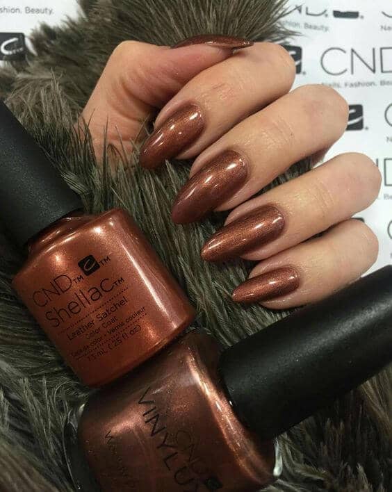 Shimmery Copper Bronze Stiletto Nails