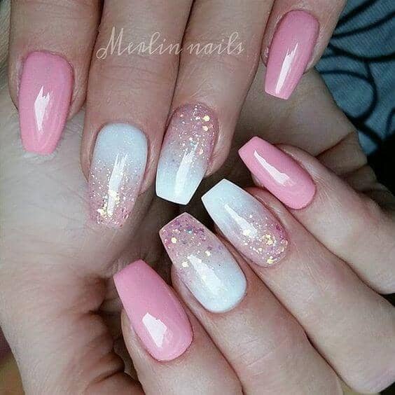 Bubblegum and Gold Speckles Pink Acrylic Nails