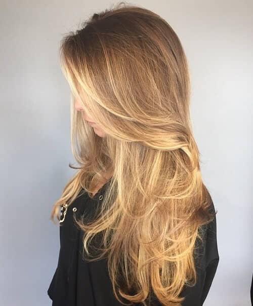 Highlights and Big Sweeping Layers Medium Length Layered Haircuts