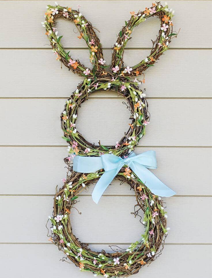 Woodland Bunny Wreath with Blue Ribbon