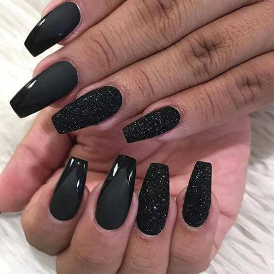 Classy Ebony Paint and Sprinkles Acrylic Nails