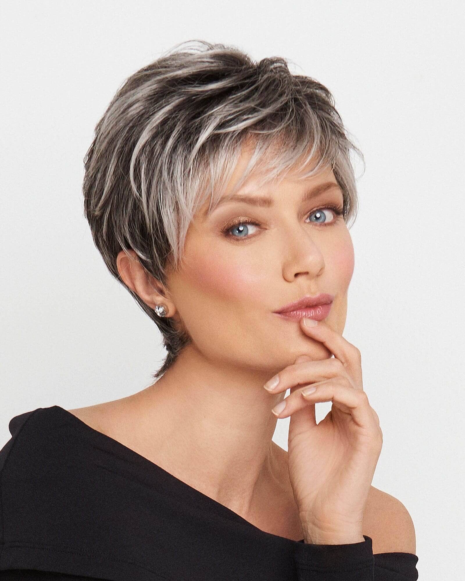 woman with a soft curly pixie cut hairstyle