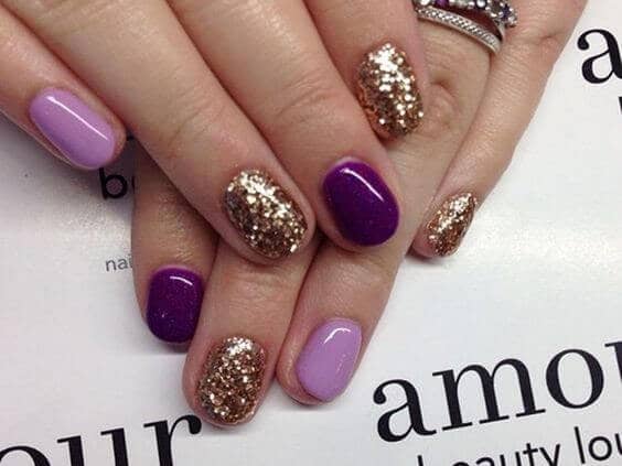 Purple and Gold Glitter shellac nail polish