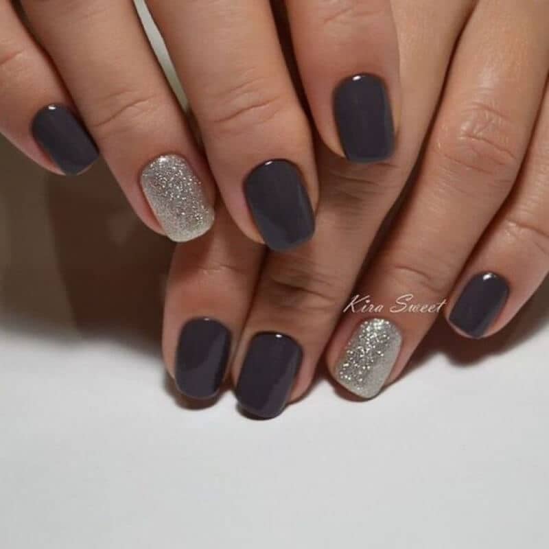 Elegant Charcoal Designer Nails and Silvery Shimmer