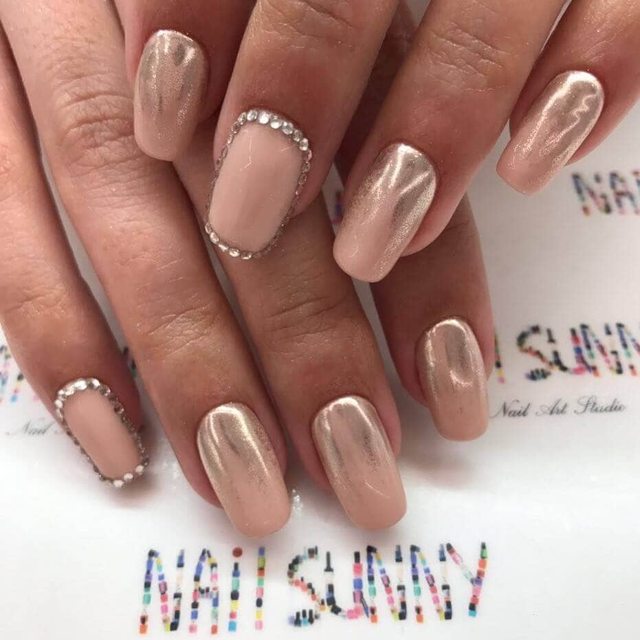 Nude Ombre Nail Designs with Diamonds