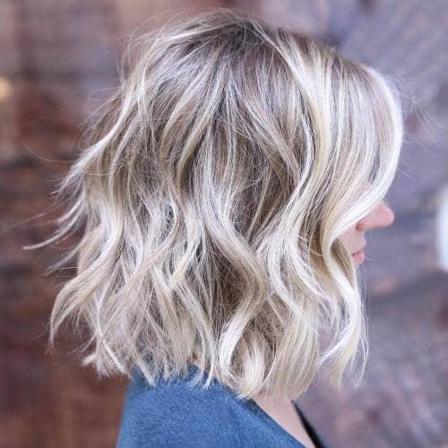 Wavy Short Shoulder-Length Lob Blonde Hair