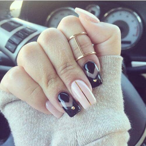 Versatility with Nude, Black, and Gold Nails