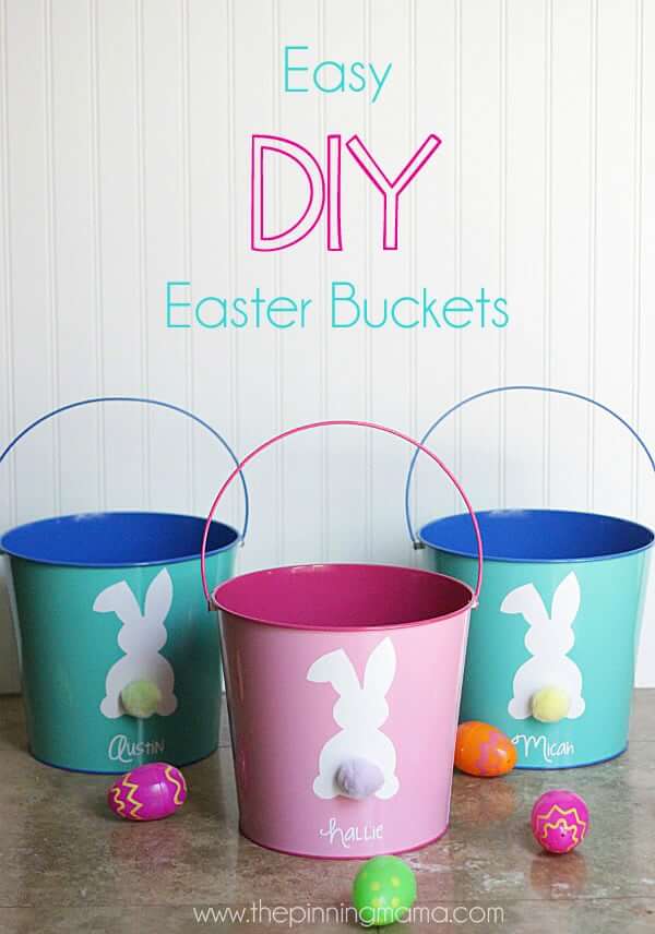 Custom Painted Pails with Bunny Tails