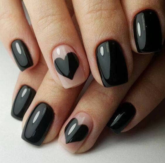 Black Hearts Designer Nail Design