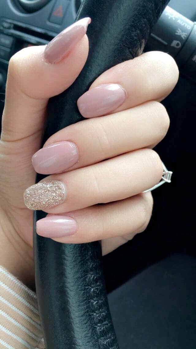 Ballerina Nails, Pearly Pink, and Gold Glitter