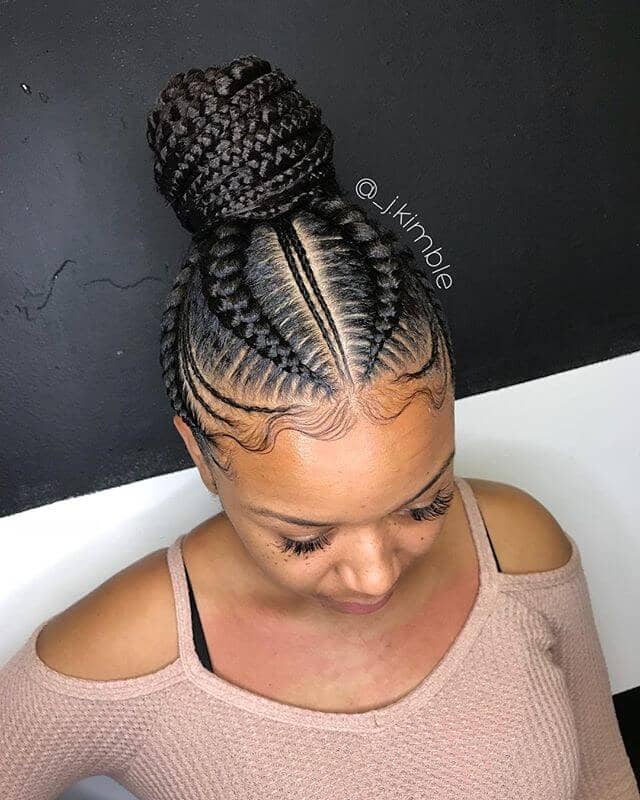 Mix Patterned Cornrows with a Classic Bun