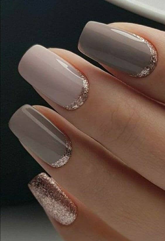 Shades of Taupe and Gold Acrylic Nail Idea